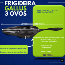 frigideira de ferro Gallus para ovo, 3 ovos, frigideira egg, varios ovos santana, fritar